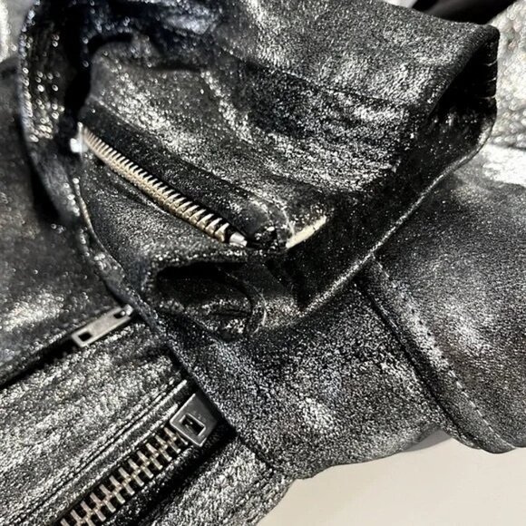 IRO Brooklyn Silver Metallic Leather Moto Jacket - Picture 7 of 10